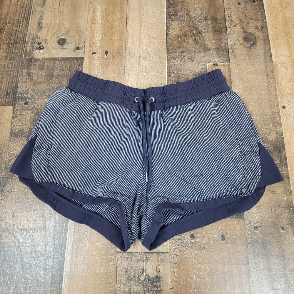 Athleta Womens 2 Beachside Bali Navy‎ Blue Pin Striped Linen Shorts 211109-01